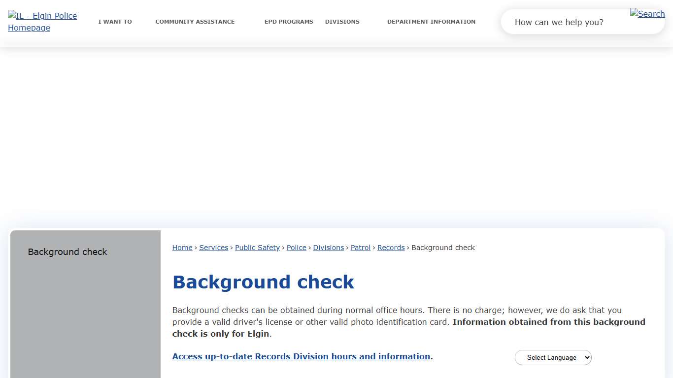 Background check | City of Elgin, Illinois - Official Website